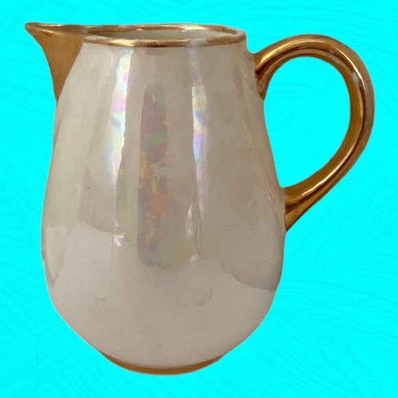 Edwin M Knowles Lusterware Creamer Gold Trim Signed 4” Vtg - Picture 8 of 9